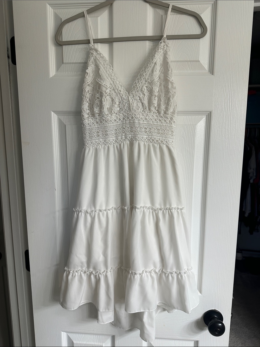 White Lace-Trim Mini Dress with Spaghetti Straps